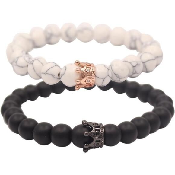 King&Queen Crown Distance Couple Bracelets His and Her Friendship 8mm - Picture 1 of 7